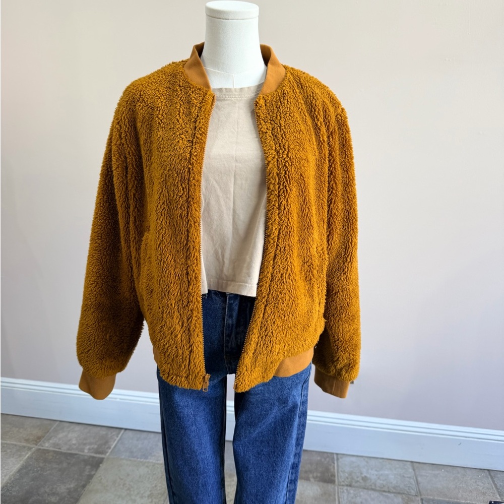 J. Crew Factory Mustard Teddy Bomber Jacket
